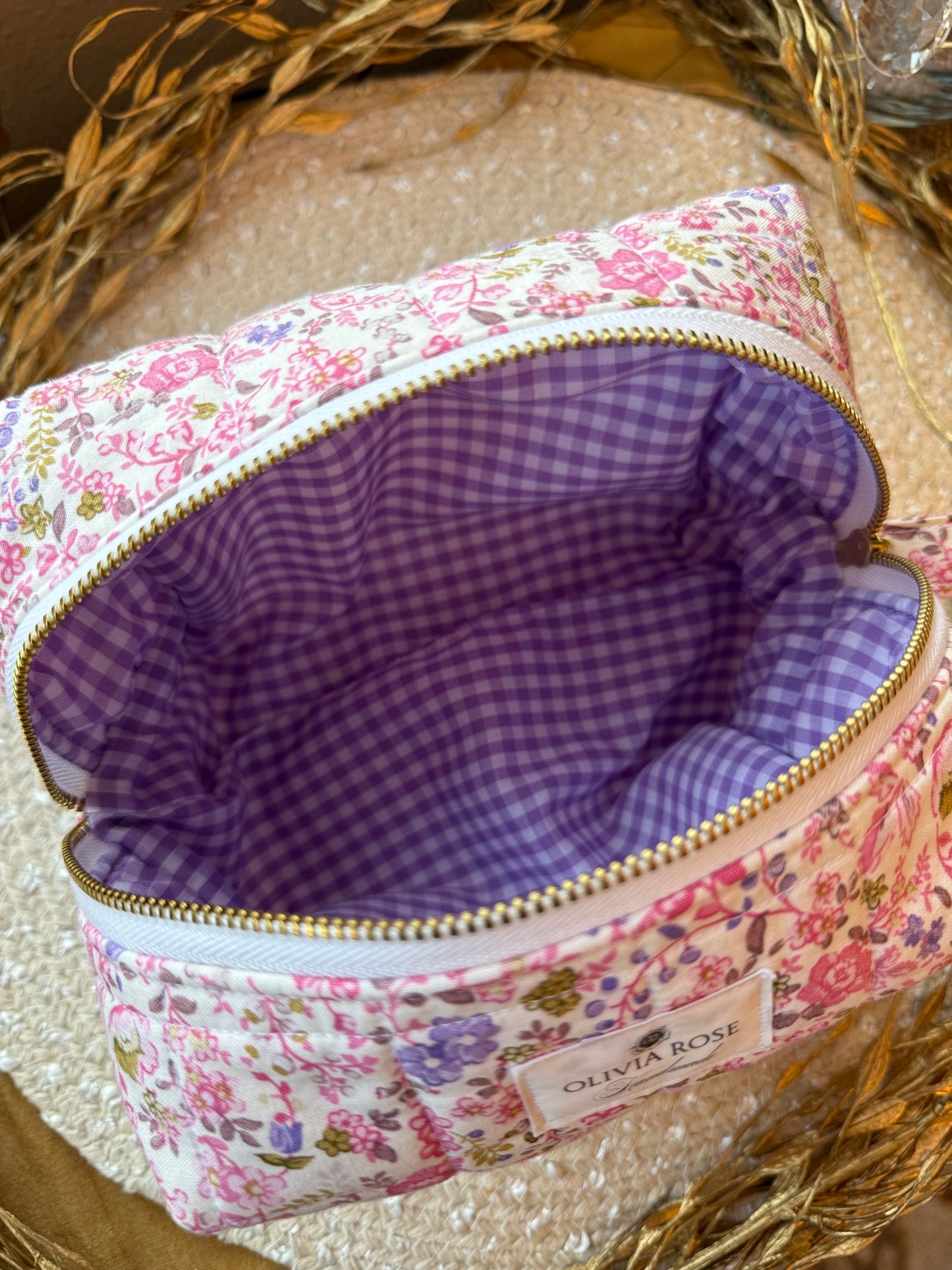 Pink and Purple Ditzy Medium Makeup Bag