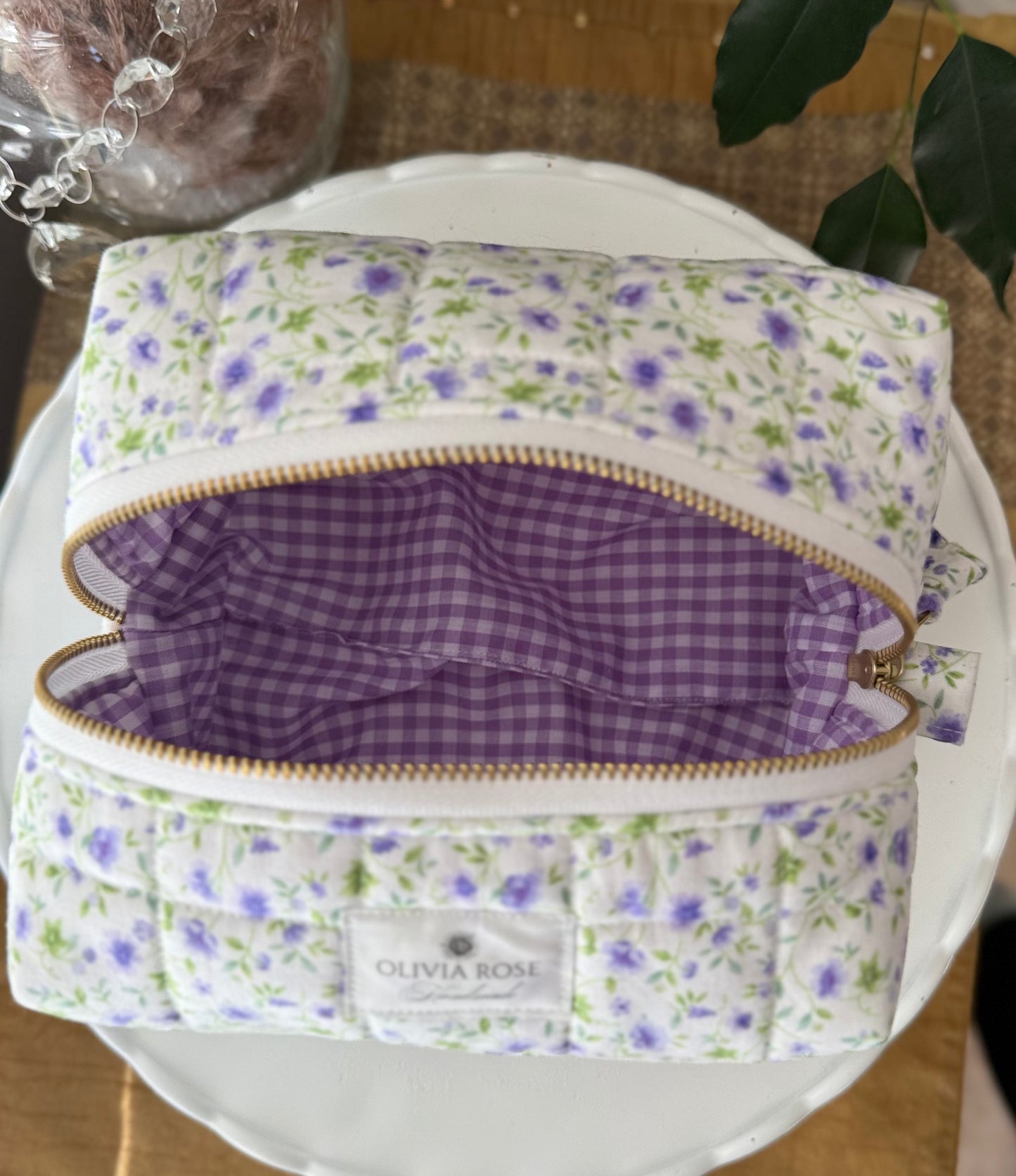 Violet Floral Medium Makeup Bag