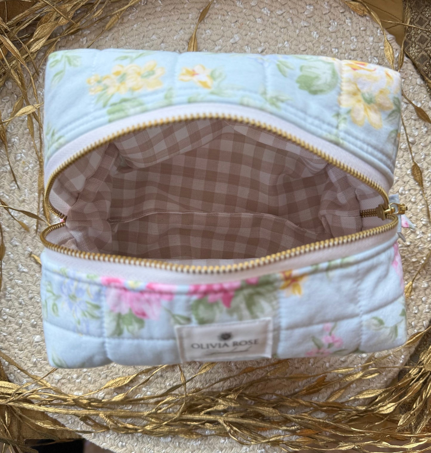 Blue Roses Medium Makeup Bag