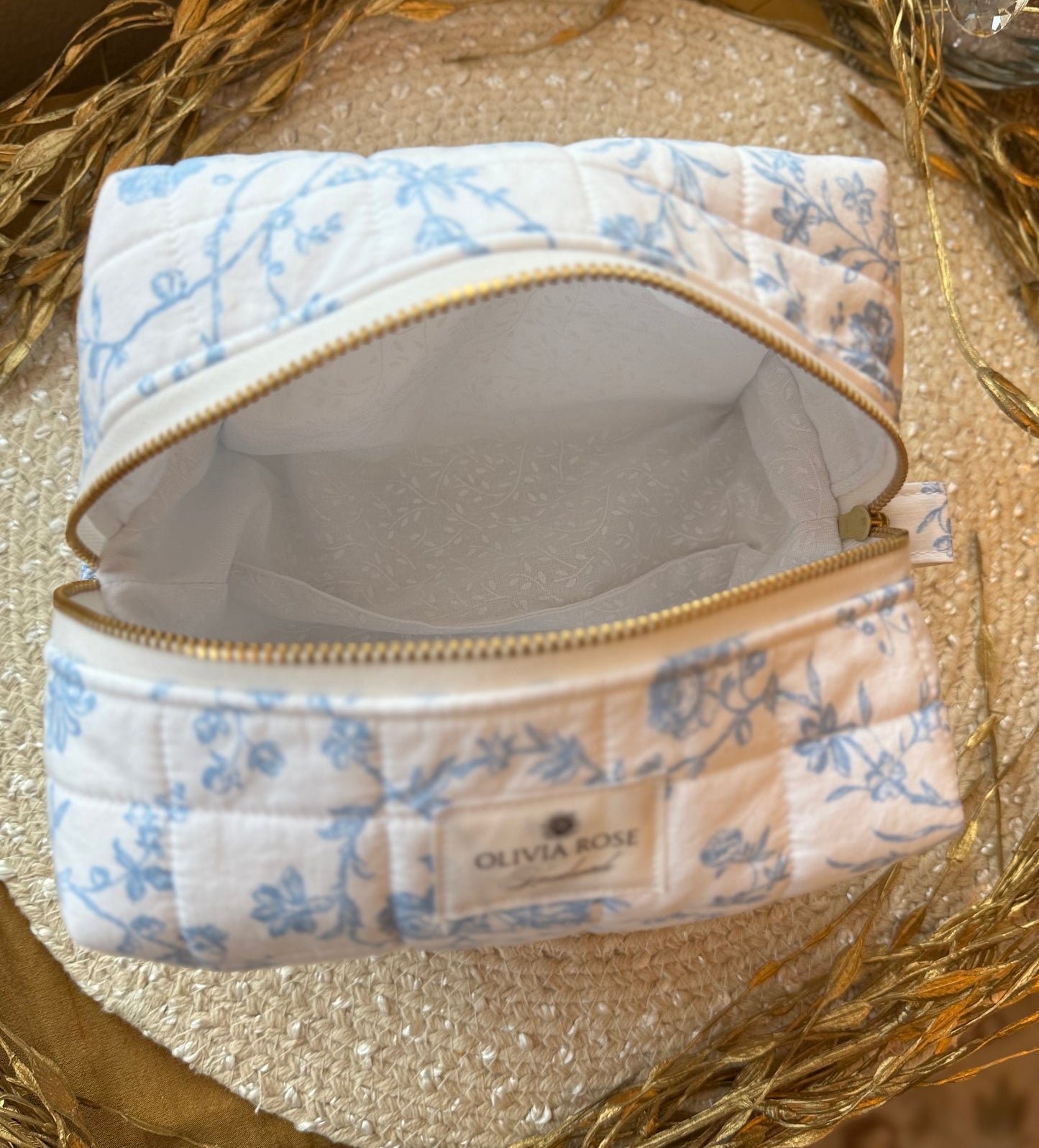 Blue Filigree Medium Makeup Bag