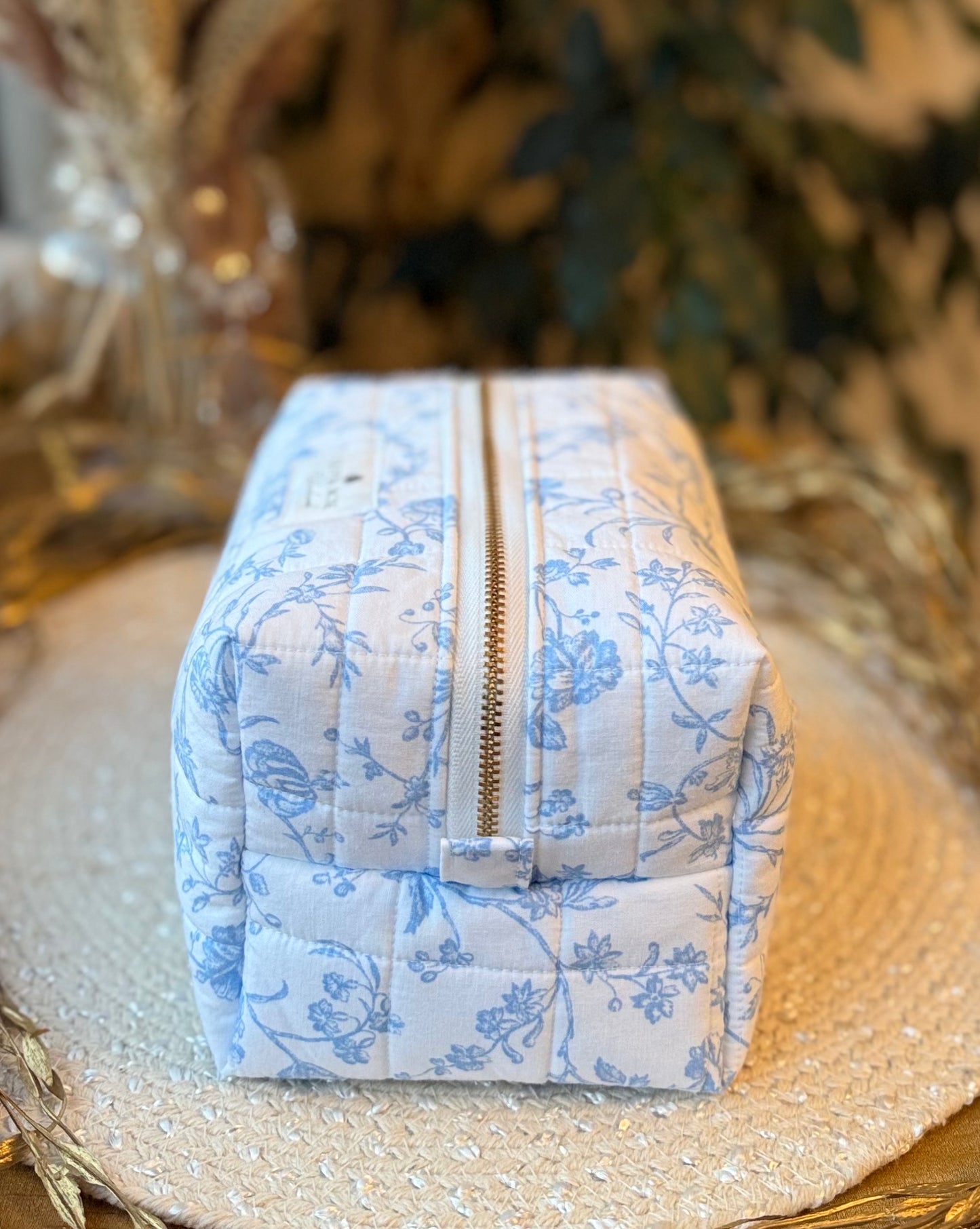 Blue Filigree Medium Makeup Bag