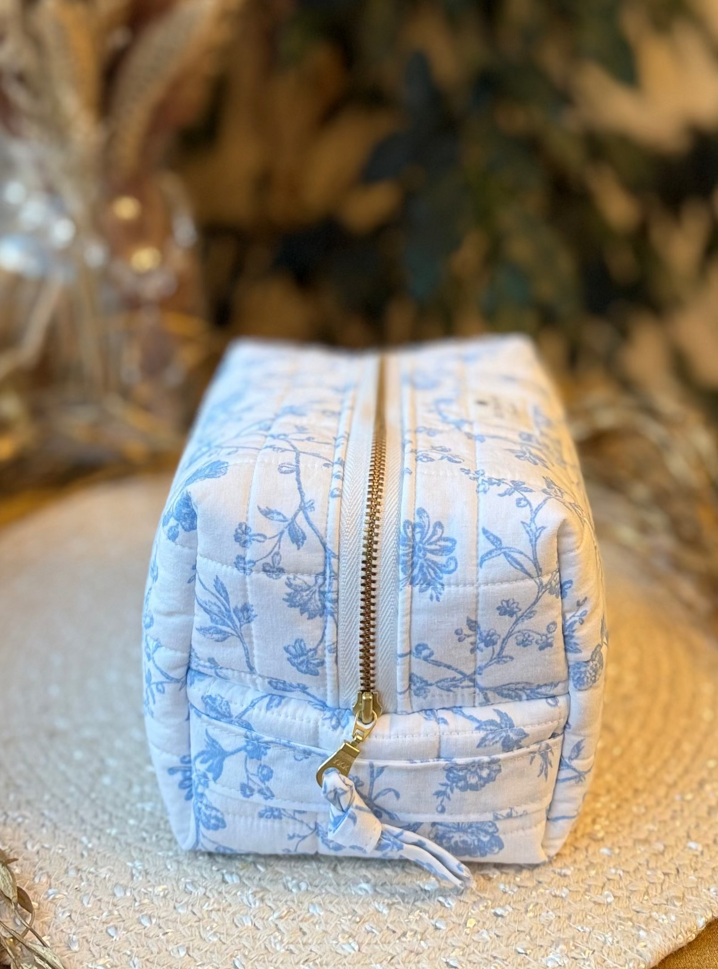 Blue Filigree Medium Makeup Bag