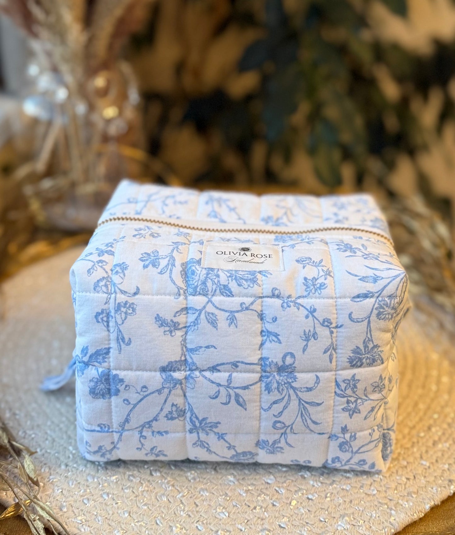 Blue Filigree Medium Makeup Bag