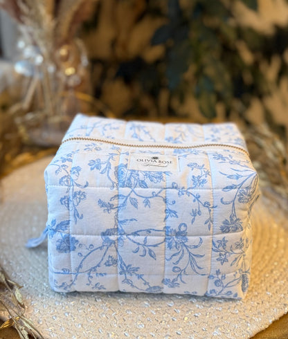 Blue Filigree Medium Makeup Bag