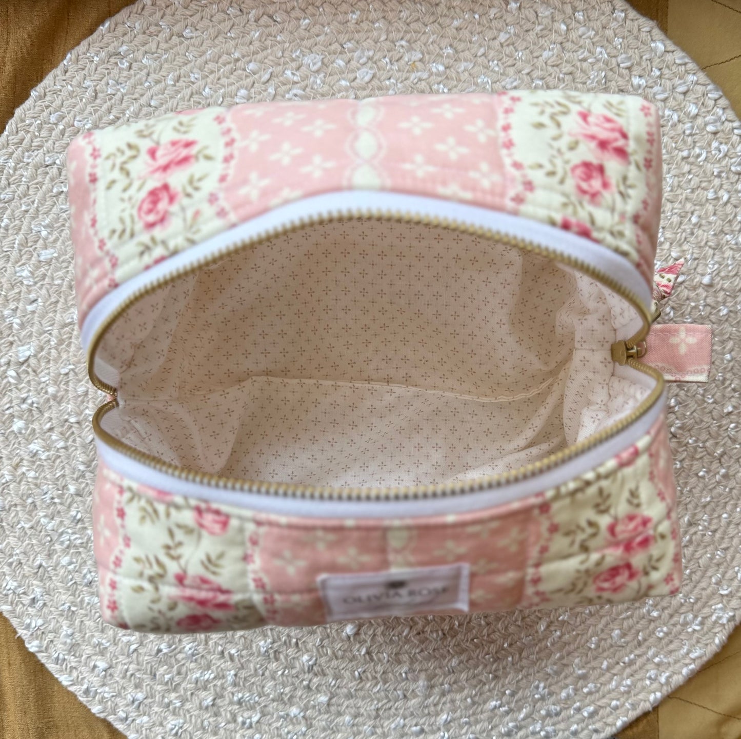 Rows of Roses Quilted Medium Makeup Bag