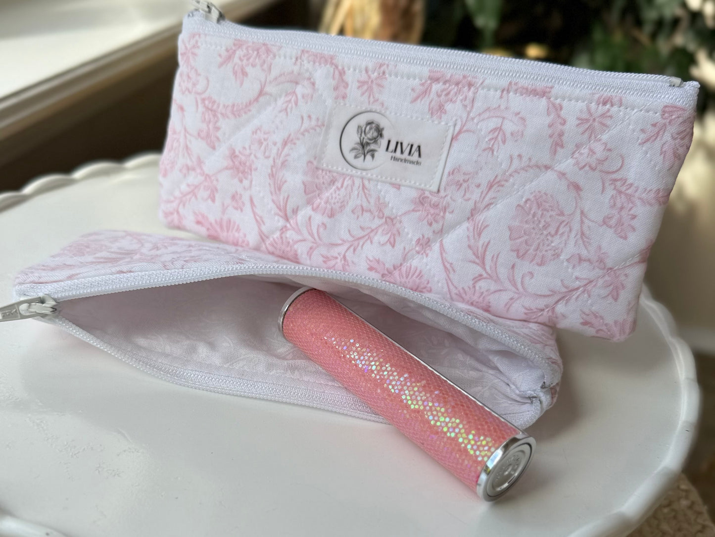 Pink Filigree Quilted Small Pouch