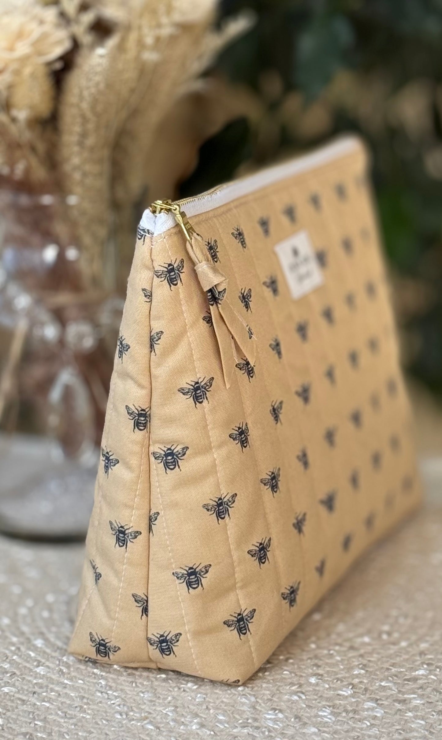 Blue Bees Quilted Medium Toiletries Bag