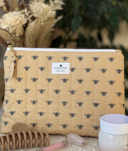 Blue Bees Quilted Medium Toiletries Bag