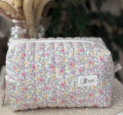 Pink and Yellow Floral Large Makeup Bag