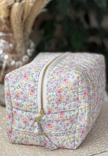 Pink and Yellow Floral Large Makeup Bag