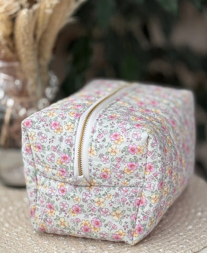Pink and Yellow Floral Large Makeup Bag