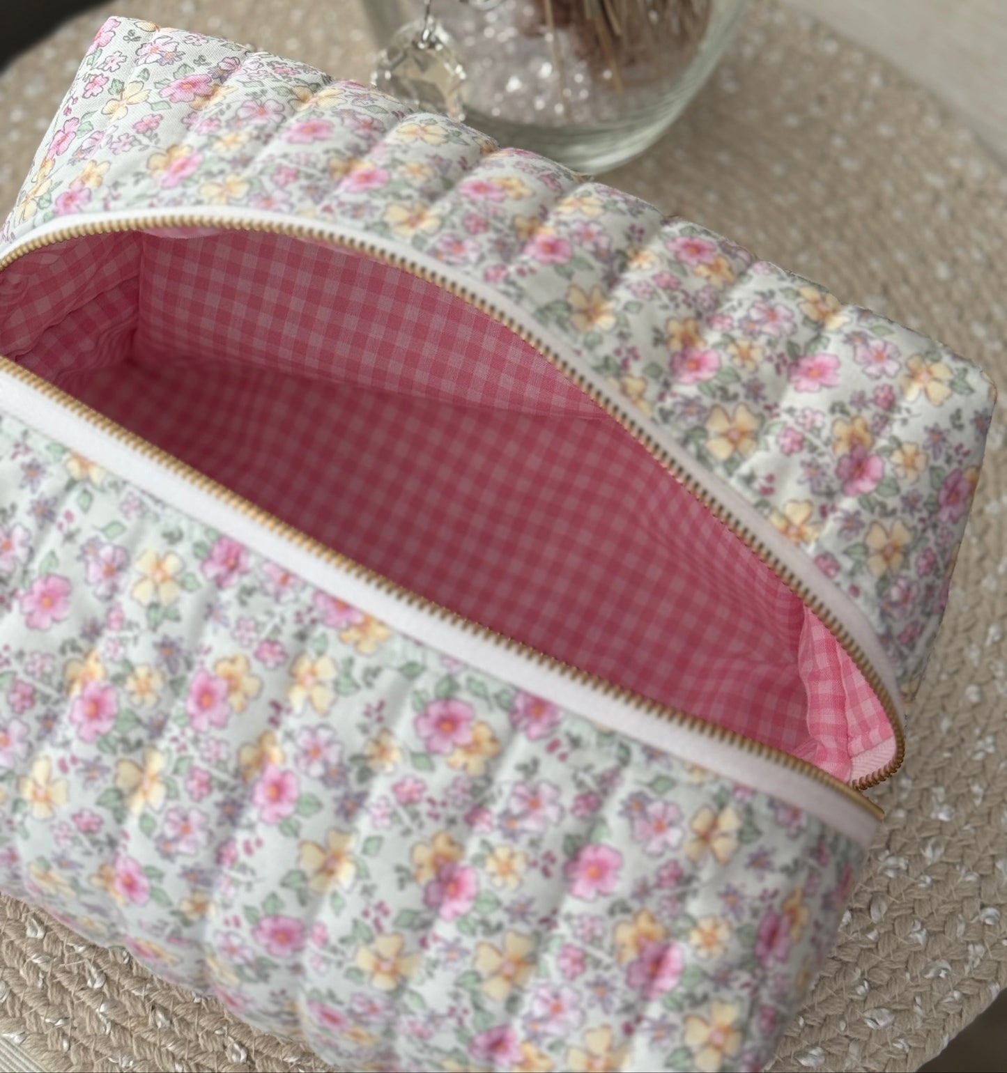 Pink and Yellow Floral Large Makeup Bag