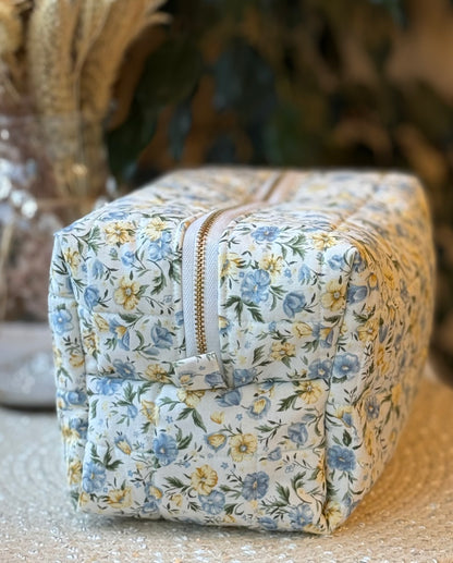 Blue and Yellow Floral Large Makeup Bag