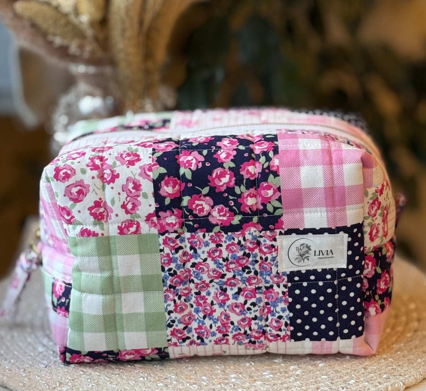 Pink Patchwork Large Makeup Bag