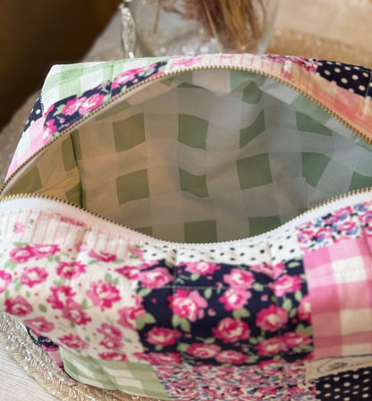 Pink Patchwork Large Makeup Bag