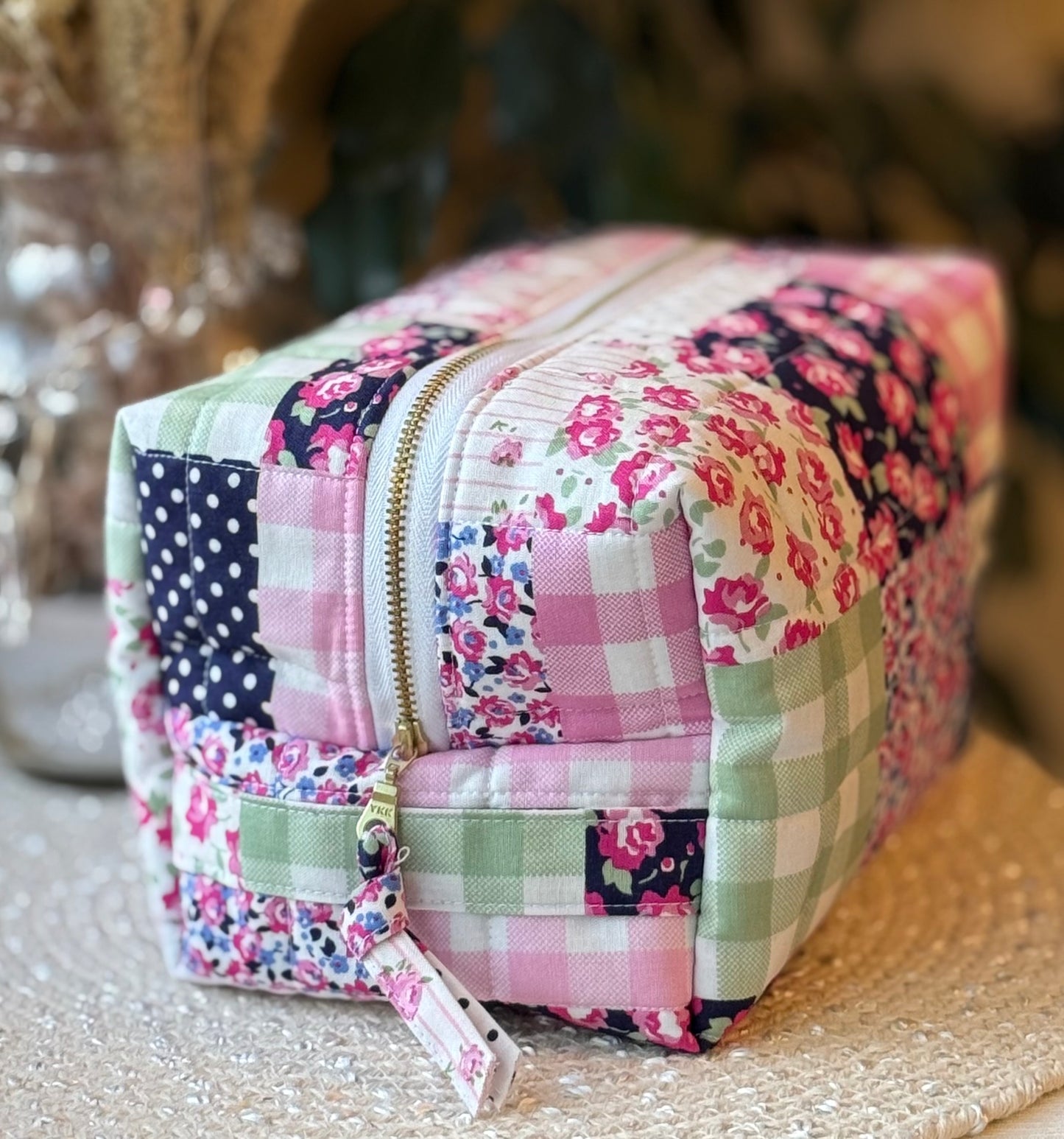 Pink Patchwork Large Makeup Bag
