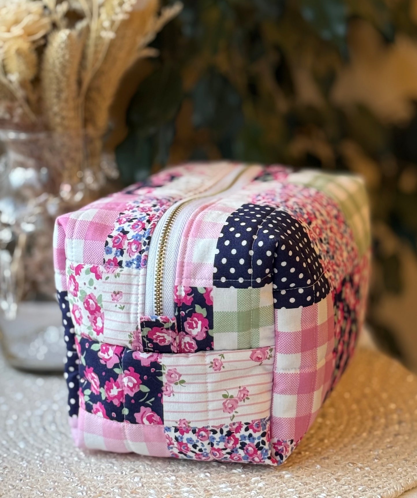 Pink Patchwork Large Makeup Bag