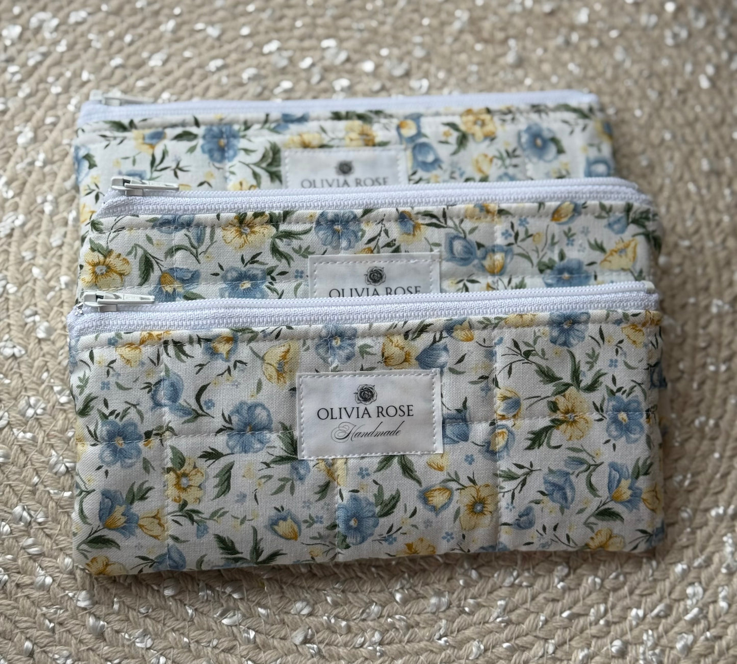 Blue and Yellow Floral Quilted Small Pouch
