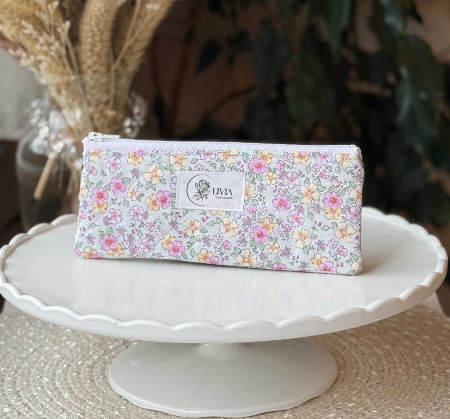 Pink and Yellow Ditzy Floral Small Pouch