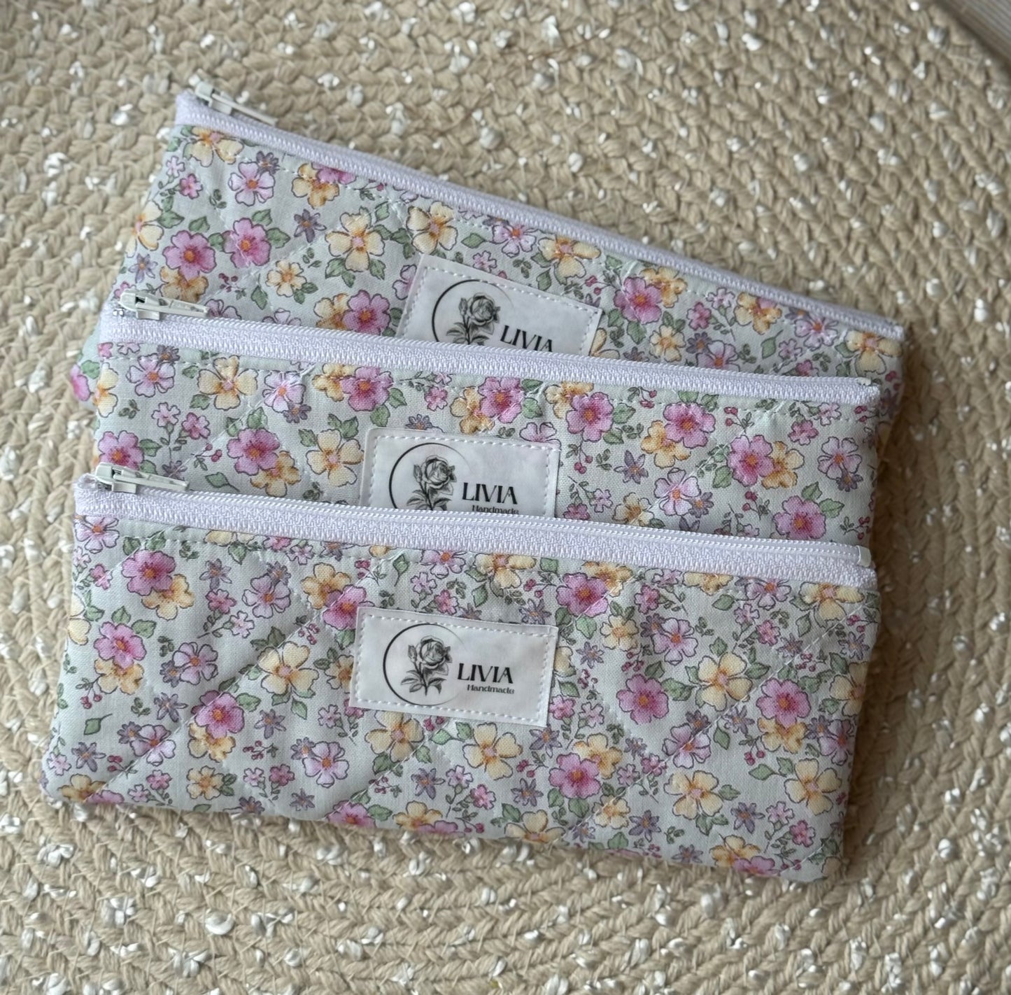 Pink and Yellow Ditzy Floral Small Pouch