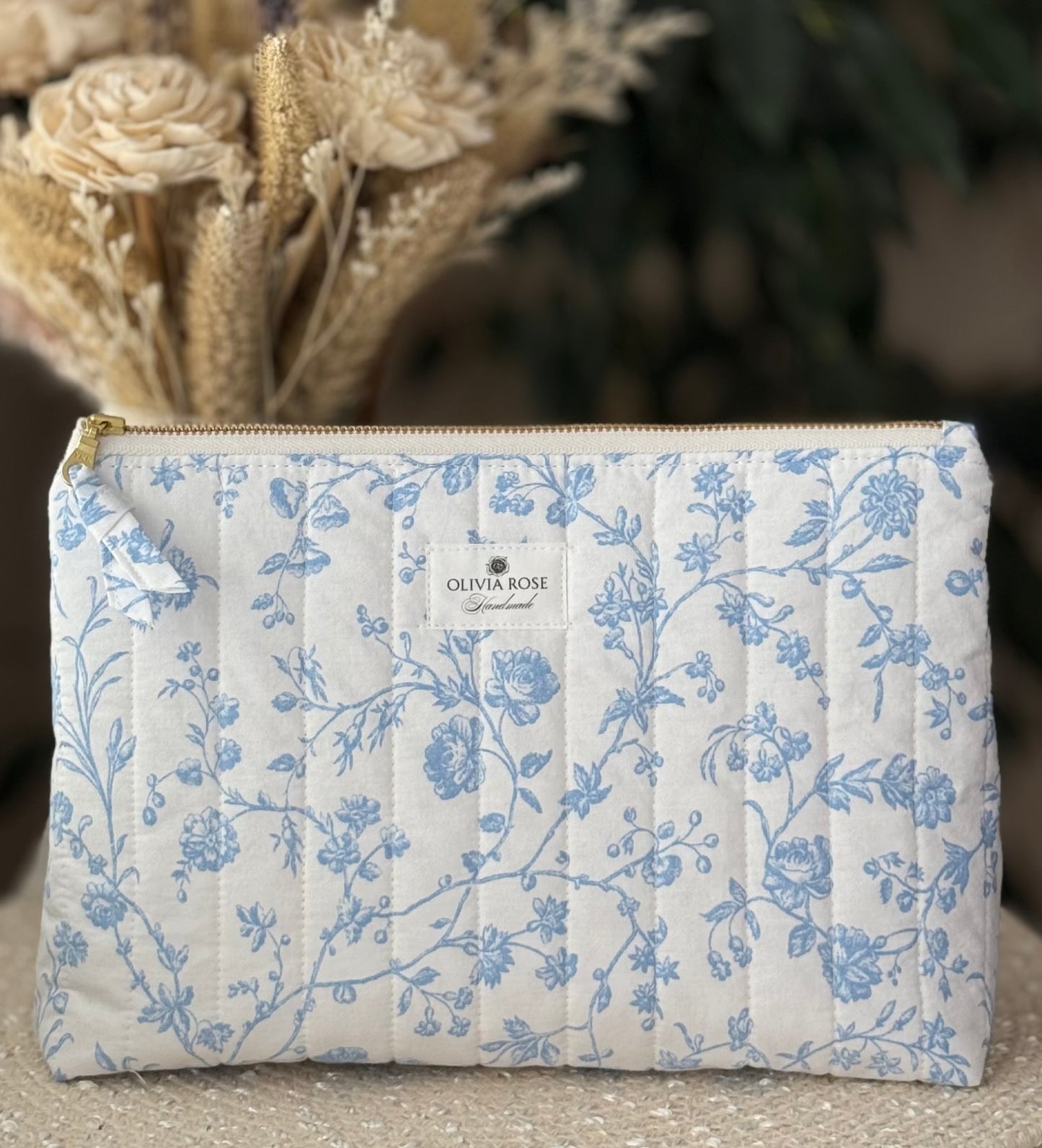 Blue Filigree Quilted Medium Toiletries Bag