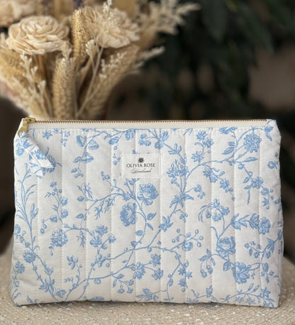Blue Filigree Quilted Medium Toiletries Bag