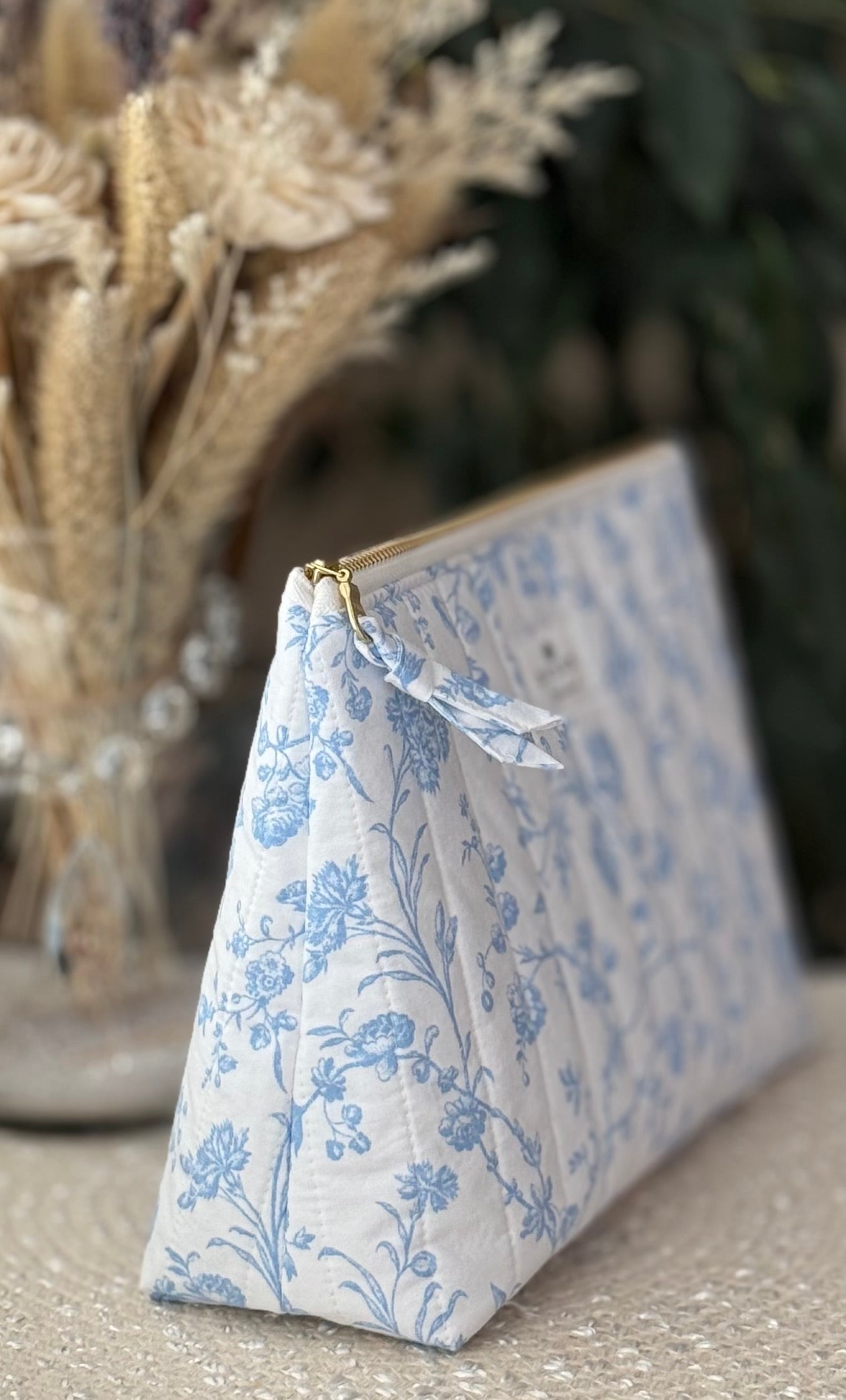 Blue Filigree Quilted Medium Toiletries Bag