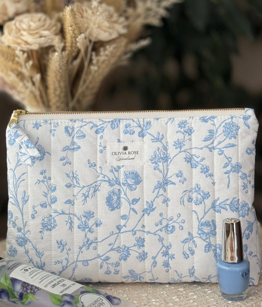 Blue Filigree Quilted Medium Toiletries Bag