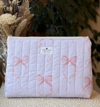 Pink Bows Quilted Toiletries Bag Size Medium