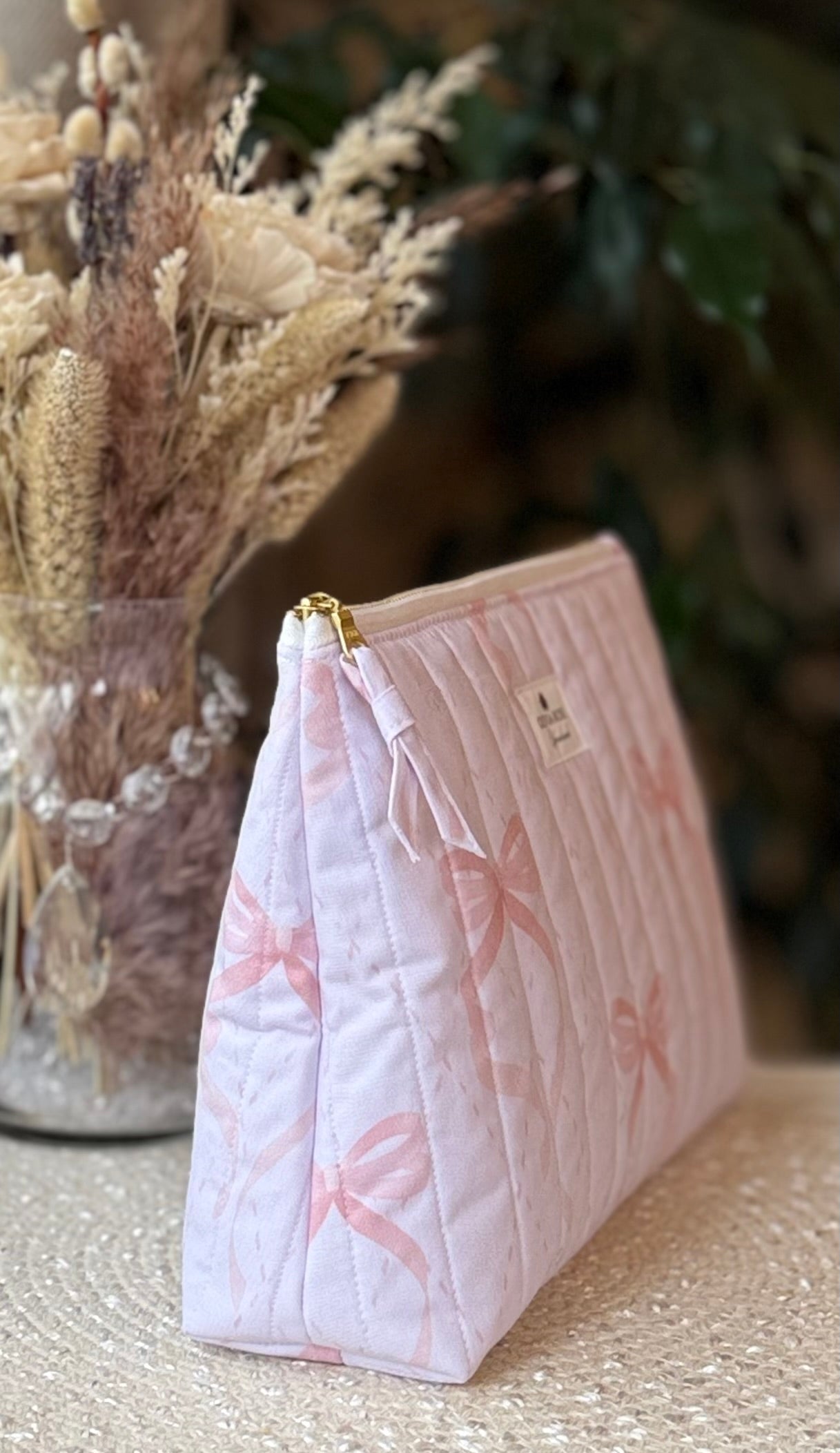 Pink Bows Quilted Toiletries Bag Size Medium