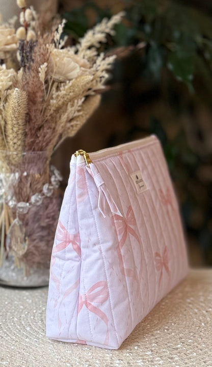 Pink Bows Quilted Toiletries Bag Size Medium