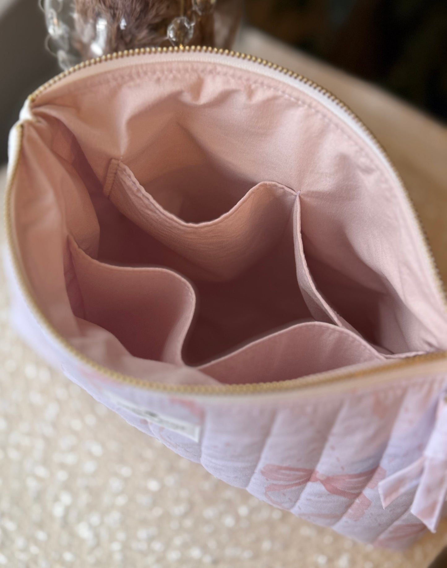 Pink Bows Quilted Toiletries Bag Size Medium