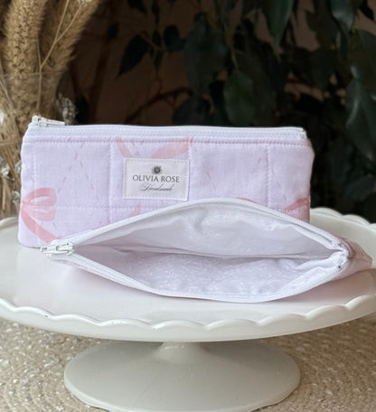 Pink Bows quilted Small Pouch