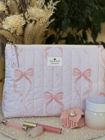 Pink Bows Quilted Medium Toiletry Bag