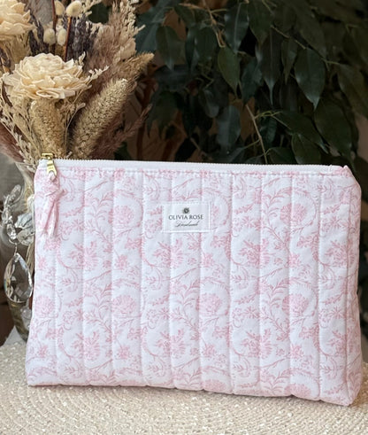Pink Filigree Quilted Toiletries Bag Size Medium