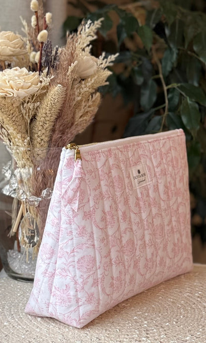 Pink Filigree Quilted Toiletries Bag Size Medium