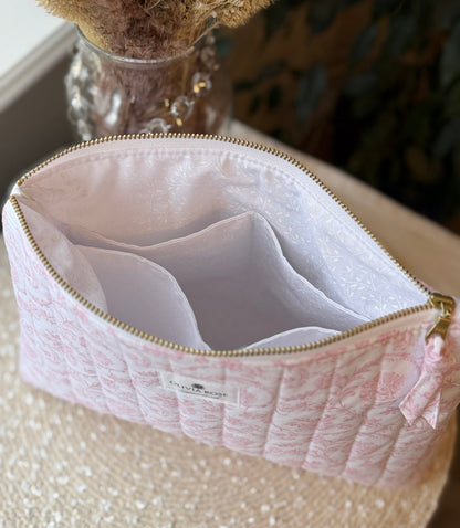 Pink Filigree Quilted Toiletries Bag Size Medium