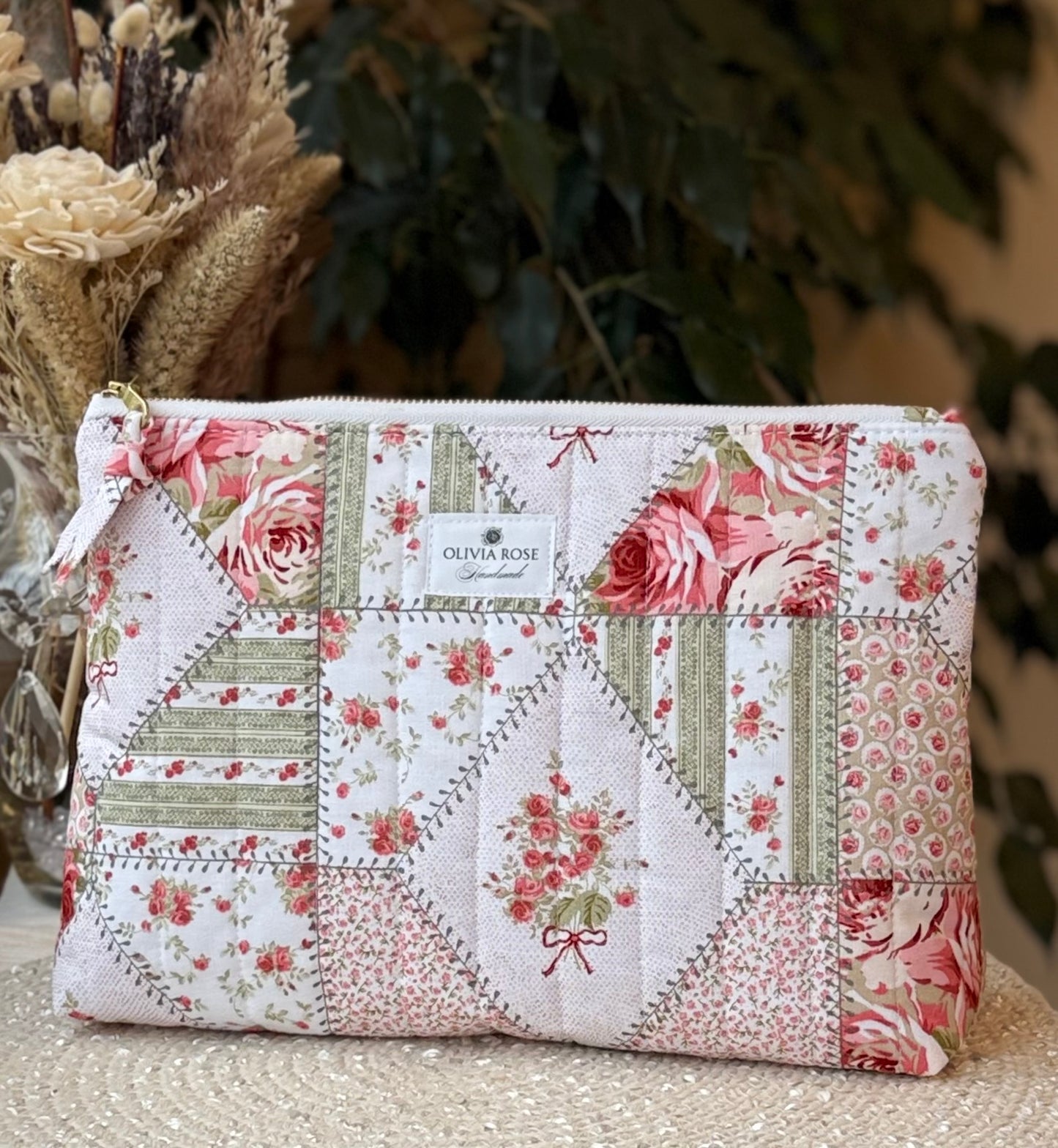Rose Patchwork Quilted Medium Toiletries Bag