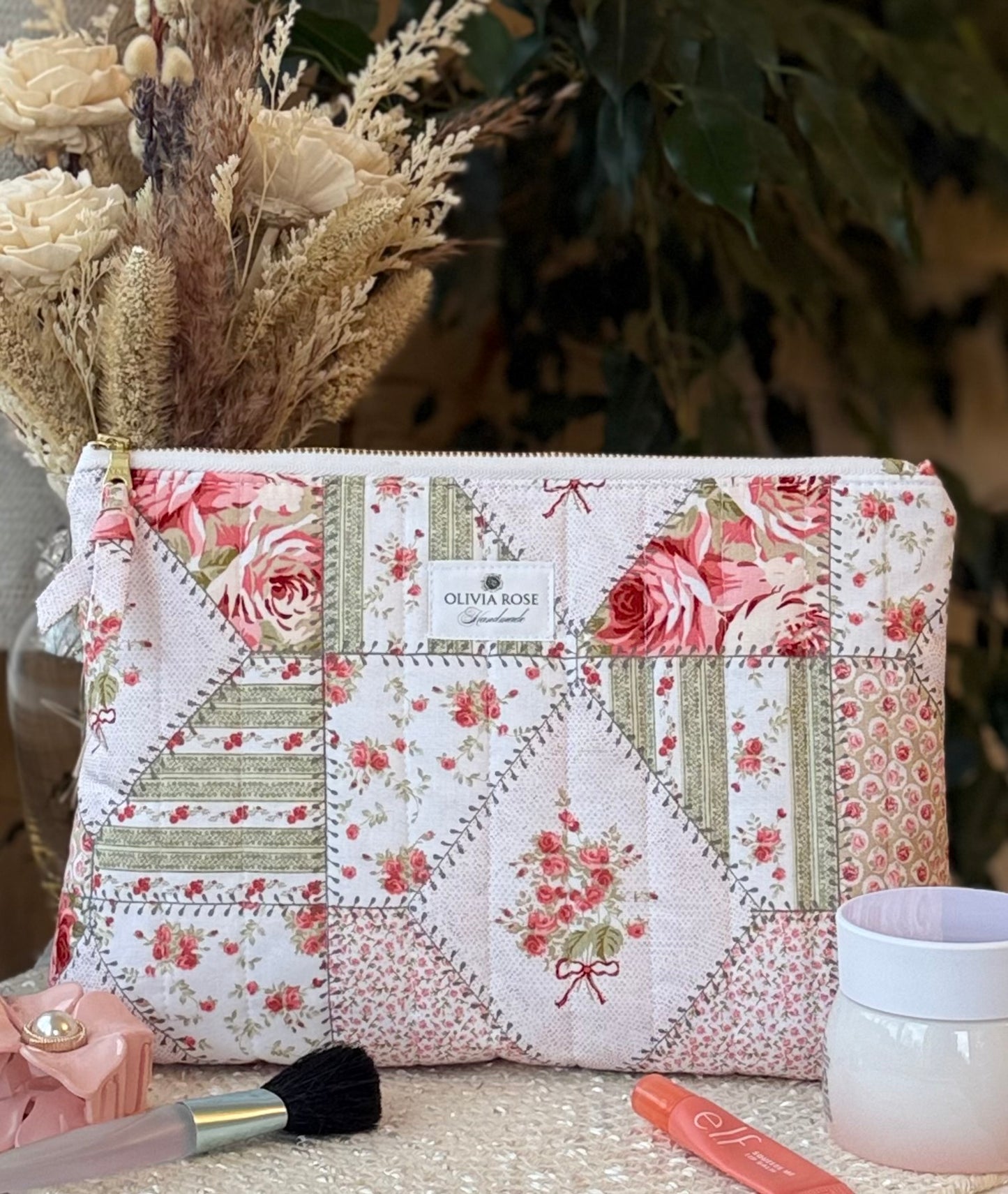 Rose Patchwork Quilted Medium Toiletries Bag