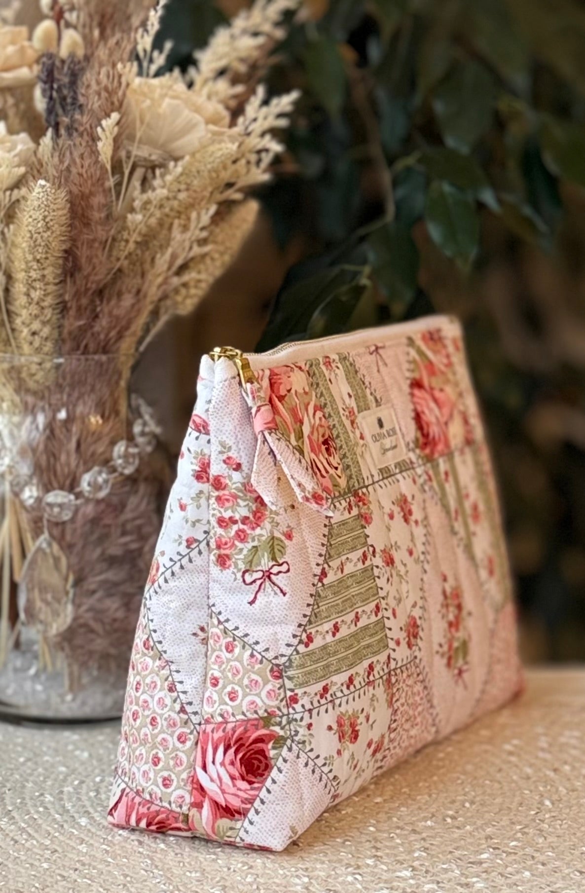 Rose Patchwork Quilted Medium Toiletries Bag