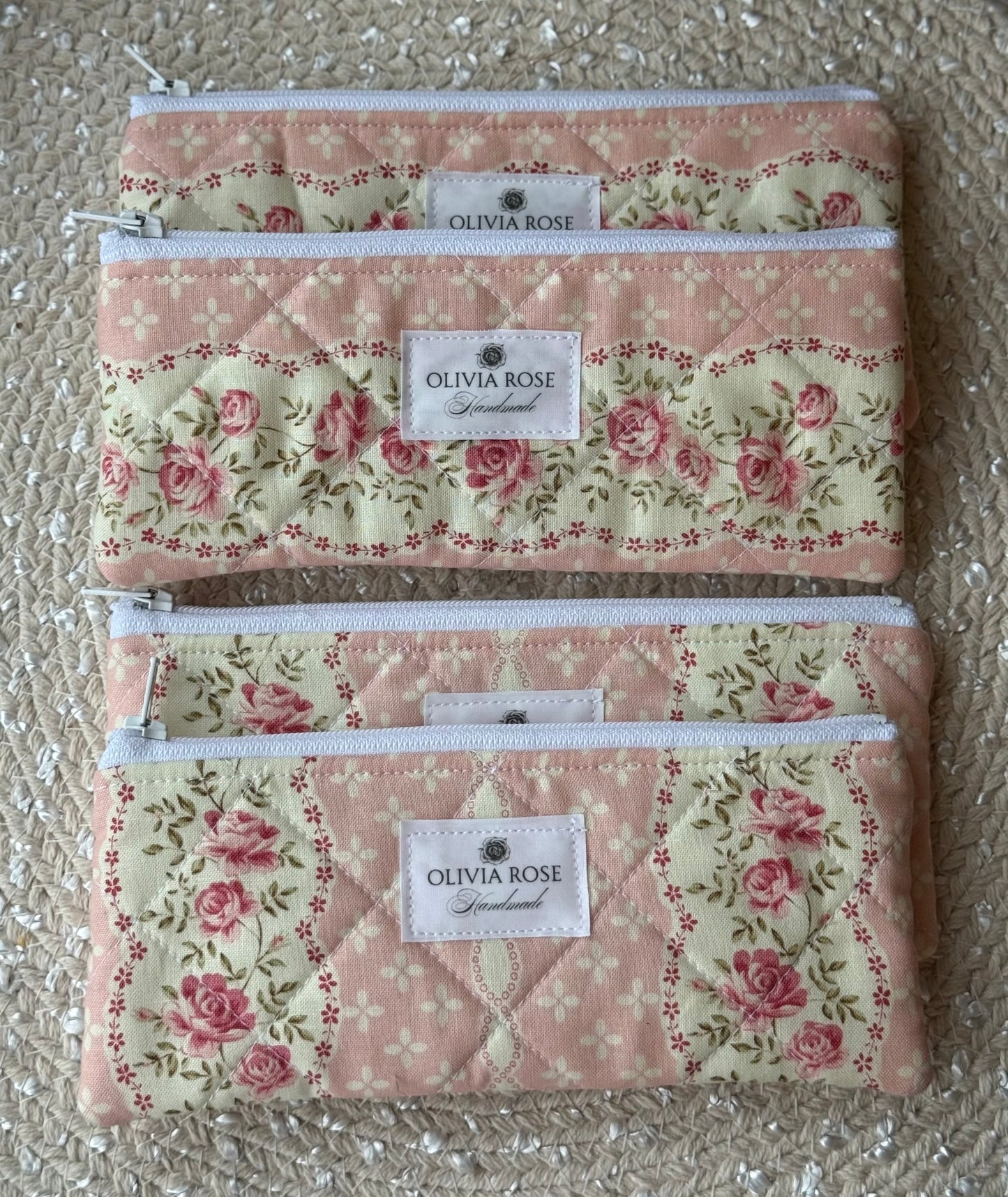 Rows of Roses Quilted Small Pouch