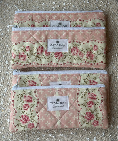 Rows of Roses Quilted Small Pouch