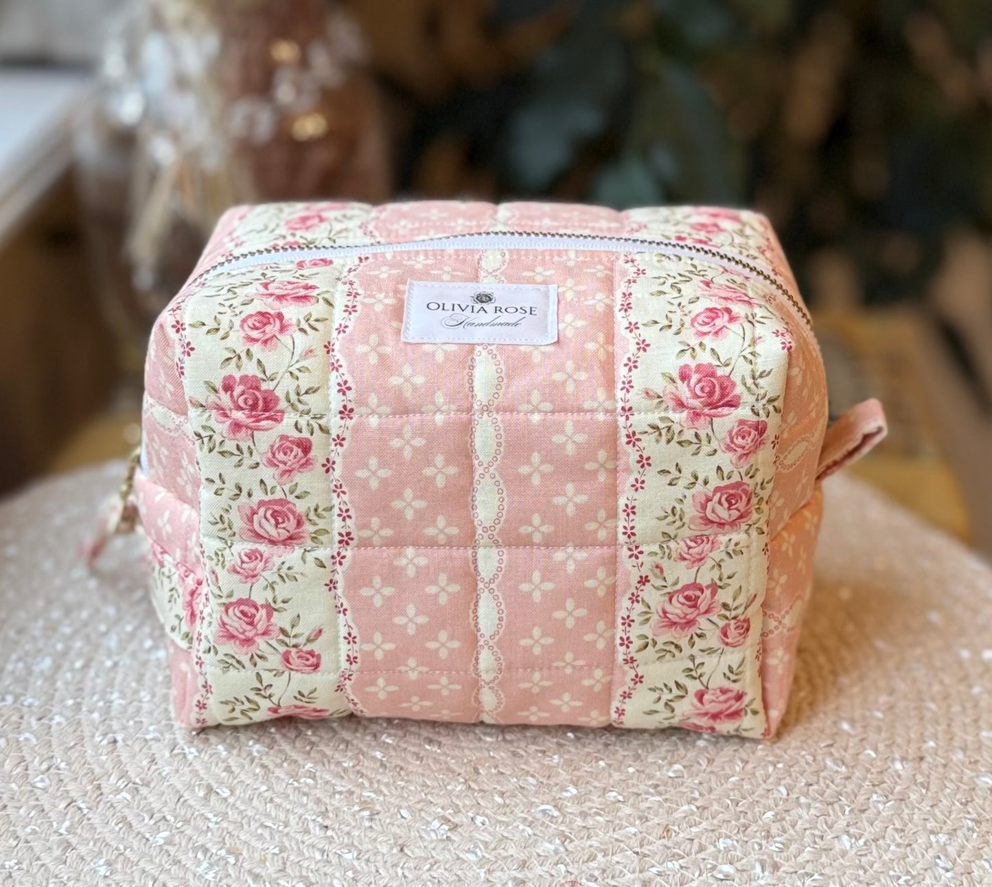 Rows of Roses Quilted Medium Makeup Bag
