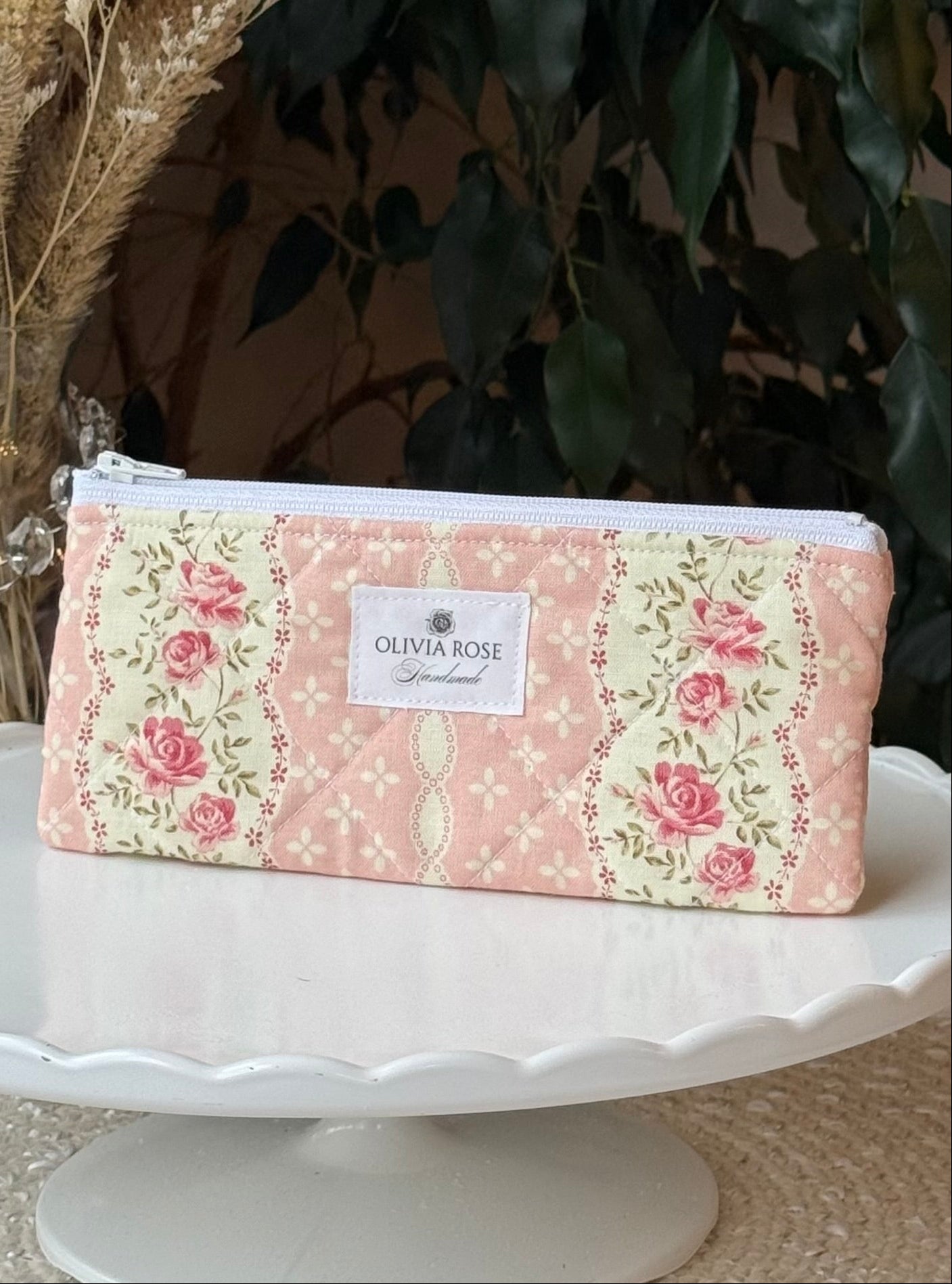 Rows of Roses Quilted Small Pouch