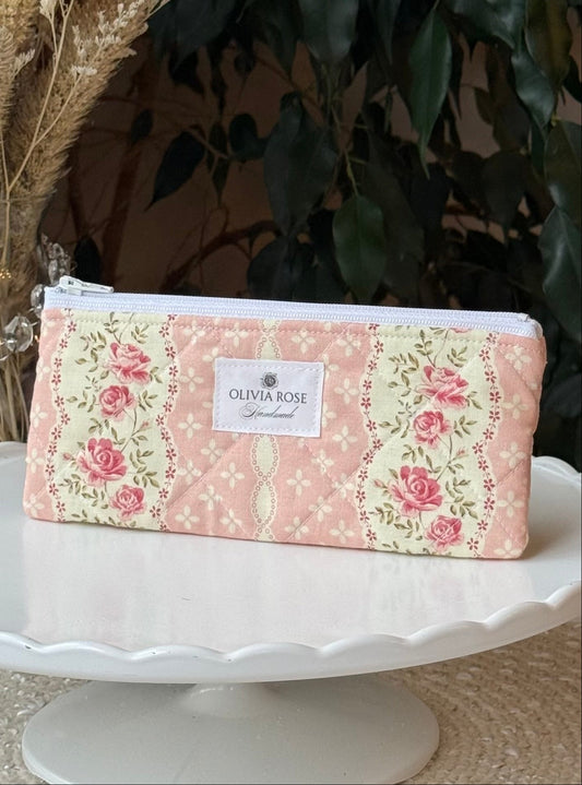 Rows of Roses Quilted Small Pouch