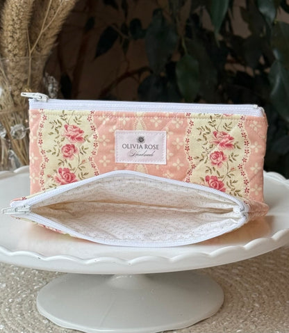 Rows of Roses Quilted Small Pouch