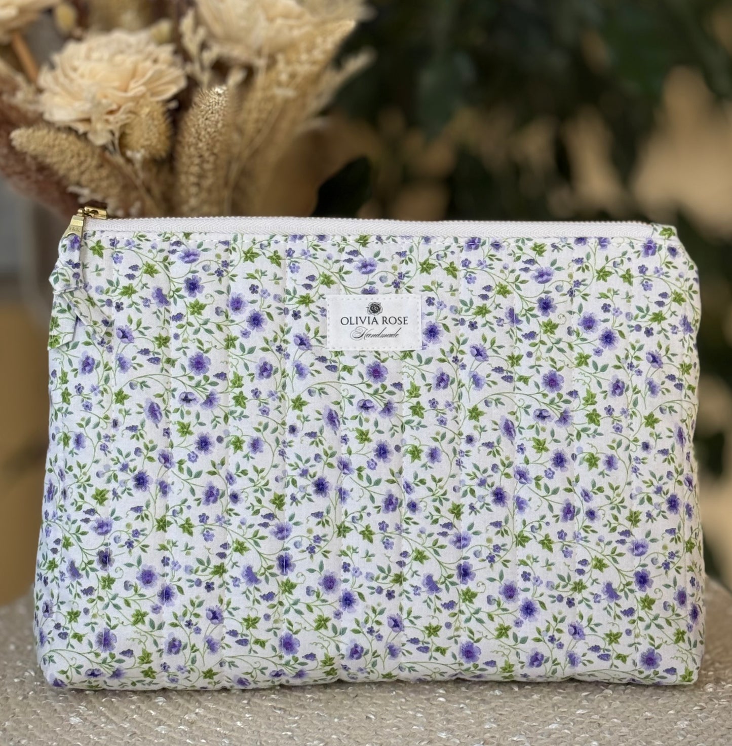 Violet Floral Quilted Medium Toiletries Bag
