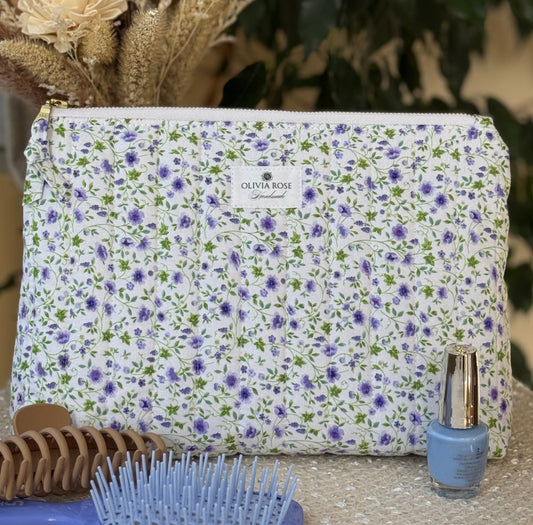 Violet Floral Quilted Medium Toiletries Bag