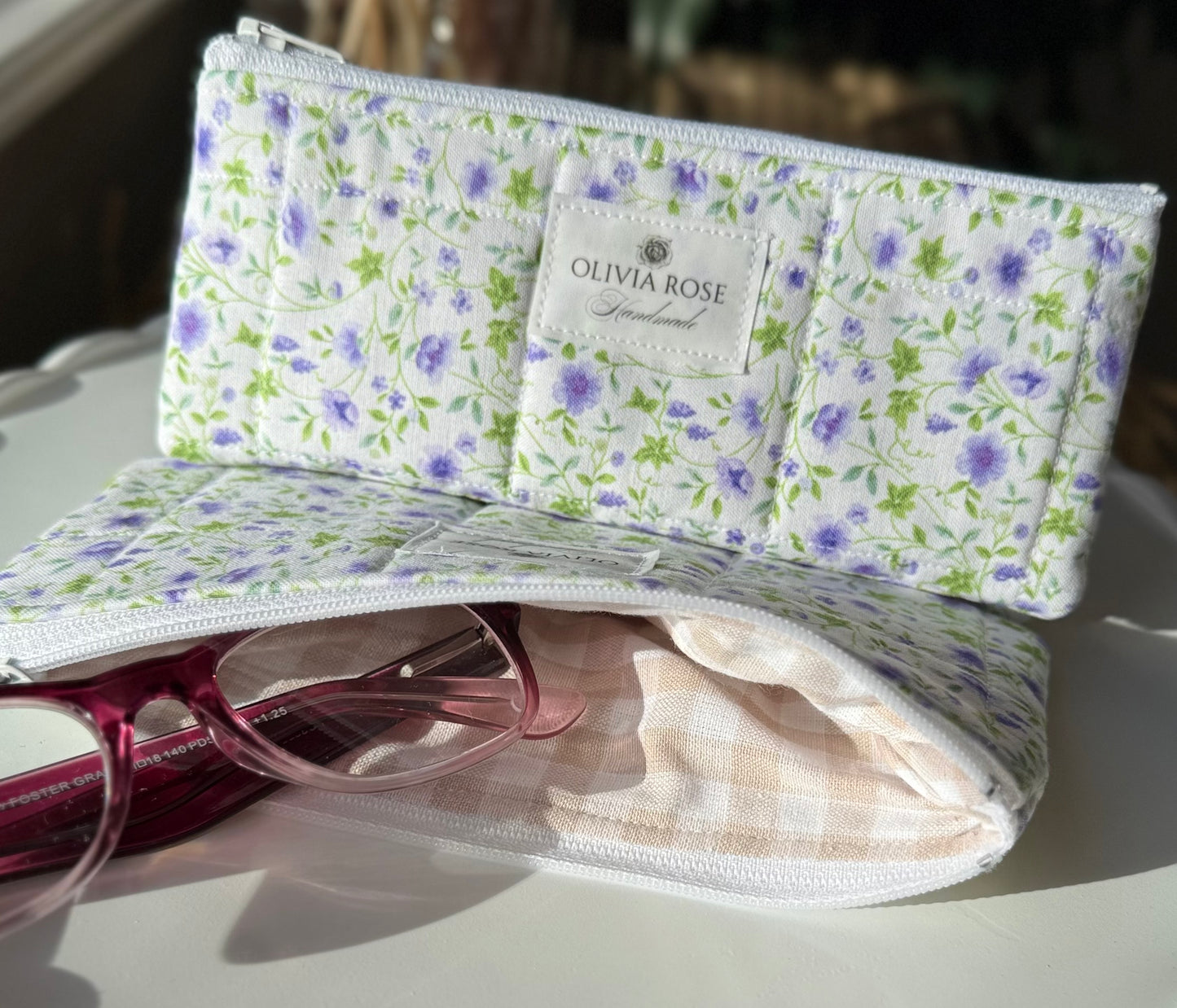 Violet Floral Quilted Small Pouch