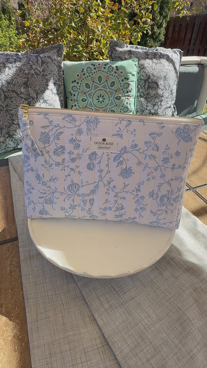 Blue Filigree Quilted Medium Toiletries Bag